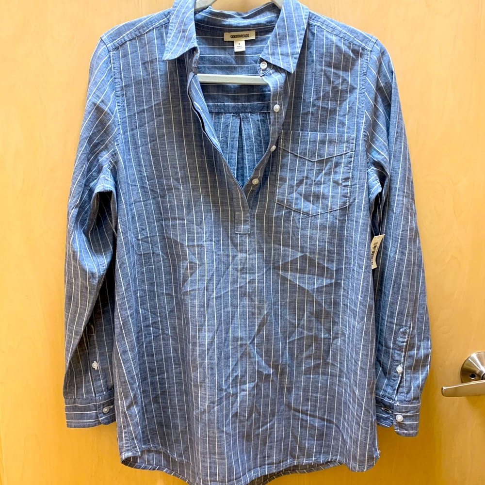 Blue and white pin striped blouse